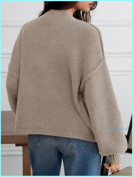 Oversized Chunky Knit Cardigan with Lantern Sleeves, Button Front, Soft - Picture 5 of 7